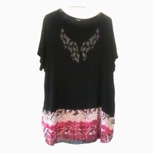 Avenue Women's Tee Butterfly beading Animal print chiffon hem Short sleeve 22/24